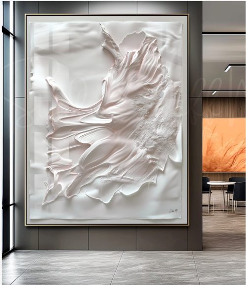 Quadro De Luxo Abstrato Off White com Efeito Relevo
