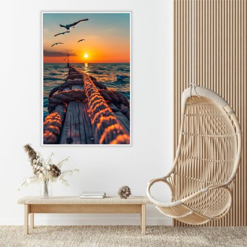 Quadro De Luxo Arte Praia, Por do Sol no Mar