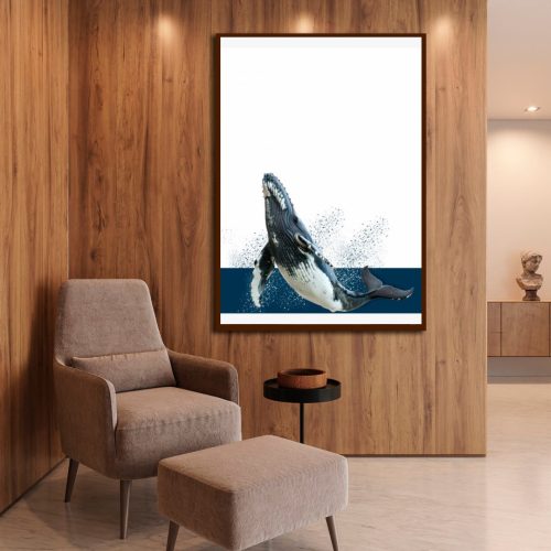 Quadro De Luxo Arte Figurativa Baleia em Fundo Branco