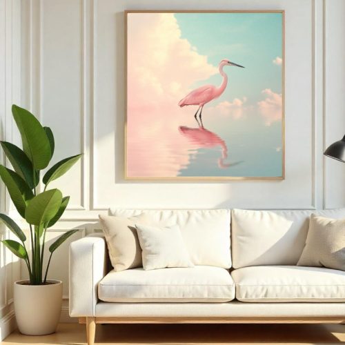 Quadro De Luxo Arte Figurativa Flamingo ao Céu Azul