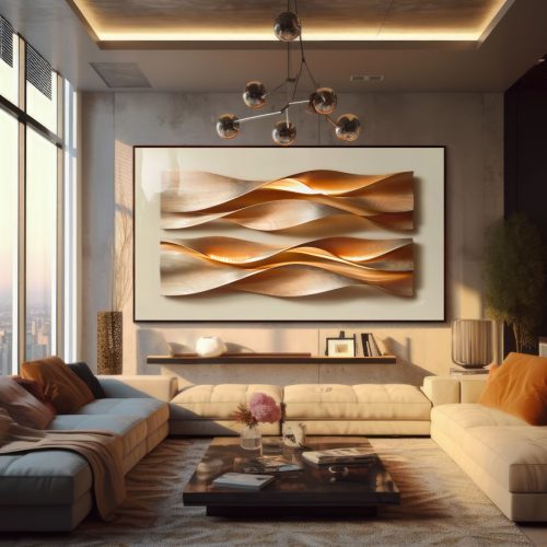 Quadro De Luxo Arte Abstrato Efeito 3D em Dourado