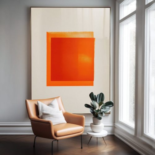 Quadro De Luxo Arte Abstrata Geométrica Off White e Laranja