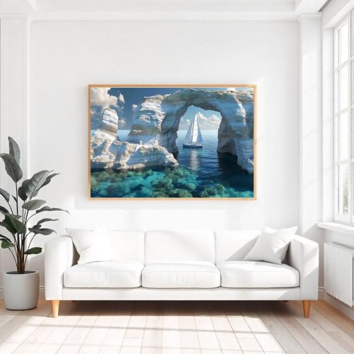 Quadro De Luxo Arte Figurativa Barco nas Águas Cristalinas