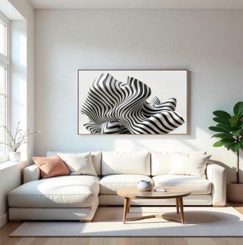 Quadro De Luxo Arte Abstrata Figurativa Geométrica em Tons de Branco e Preto