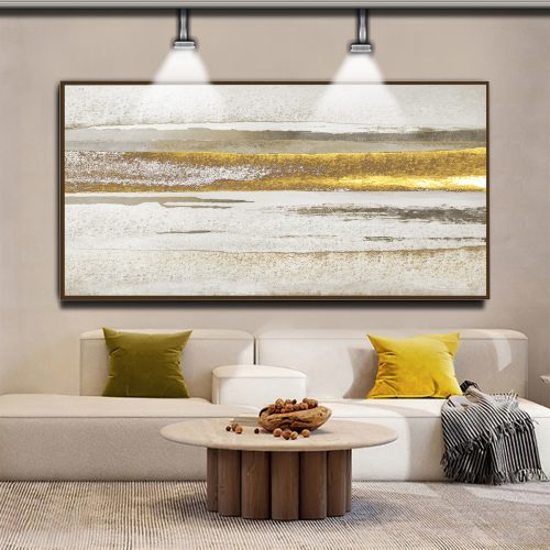 Quadro Decorativo Exclusivo Abstrato em Tons de Dourado, Off White e Marrom
