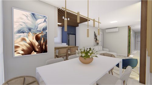 Quadro Decorativo Abstrato Azul com Dourado
