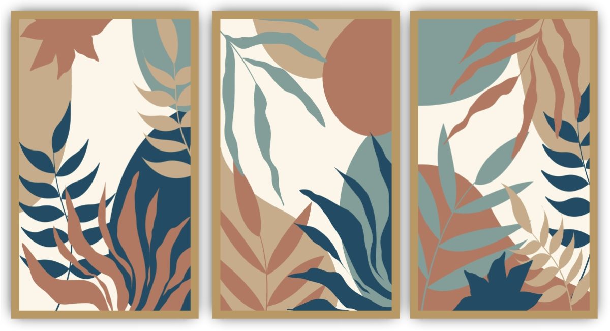Jogo com 3 Quadros Decorativos Folhas e Formas Abstratas - Imagem 3