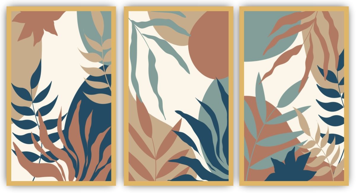 Jogo com 3 Quadros Decorativos Folhas e Formas Abstratas - Imagem 4