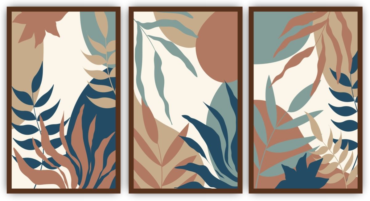 Jogo com 3 Quadros Decorativos Folhas e Formas Abstratas - Imagem 5
