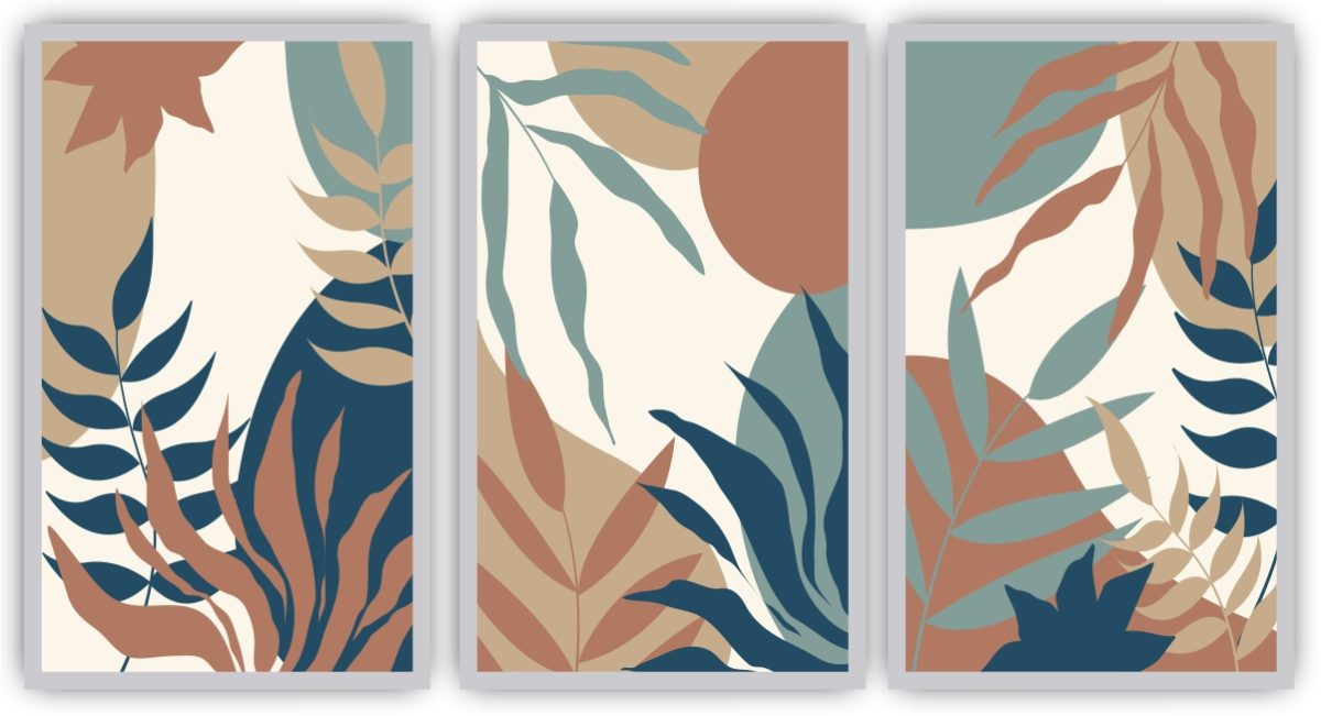 Jogo com 3 Quadros Decorativos Folhas e Formas Abstratas - Imagem 6