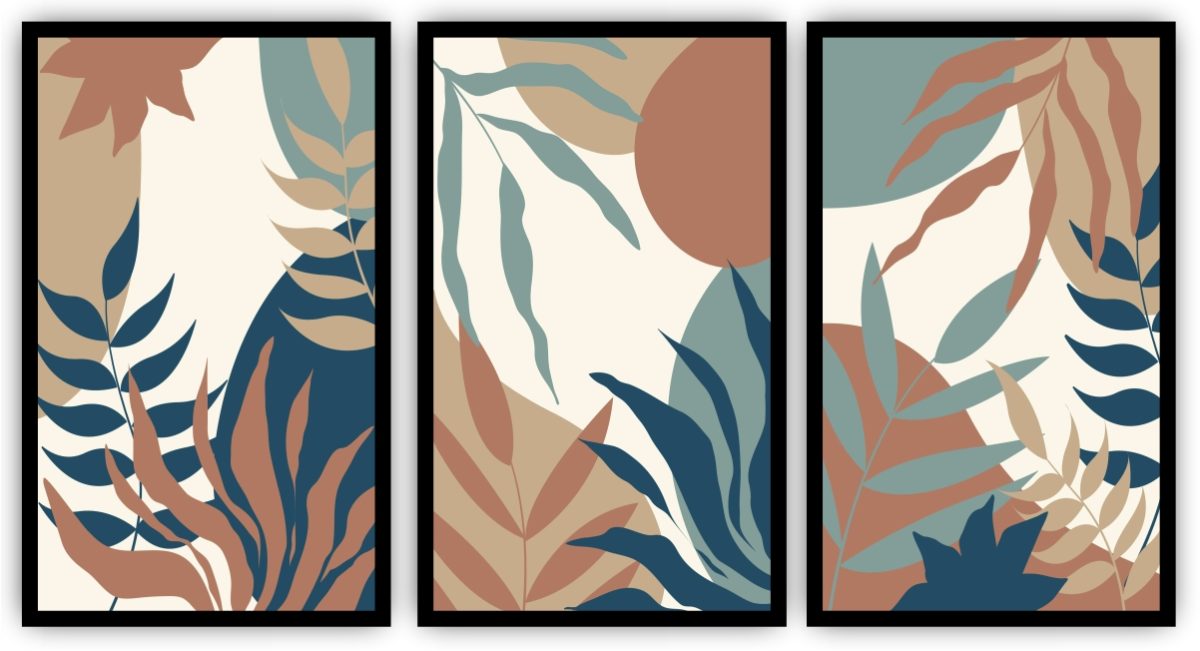 Jogo com 3 Quadros Decorativos Folhas e Formas Abstratas - Imagem 7