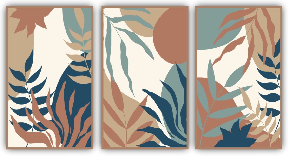 Jogo com 3 Quadros Decorativos Folhas e Formas Abstratas - Imagem 9
