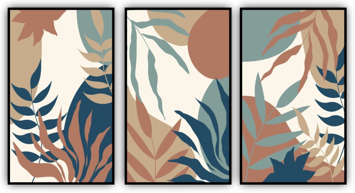 Jogo com 3 Quadros Decorativos Folhas e Formas Abstratas - Imagem 12