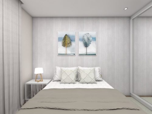 Jogo com 2 Quadros Decorativos Folhas ao Fundo Azul e Branco