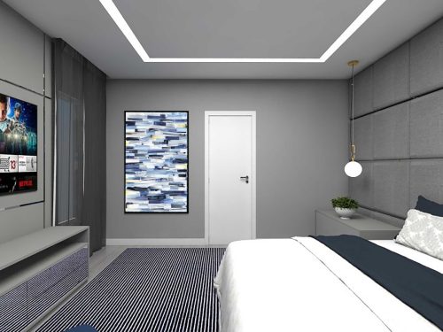 Quadro Decorativo Abstrato com Pinceladas em Tons de Azul