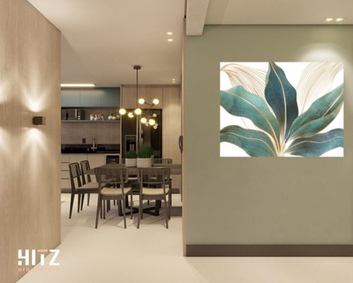 Quadro Decorativo Folha Verde com Detalhes em Dourado