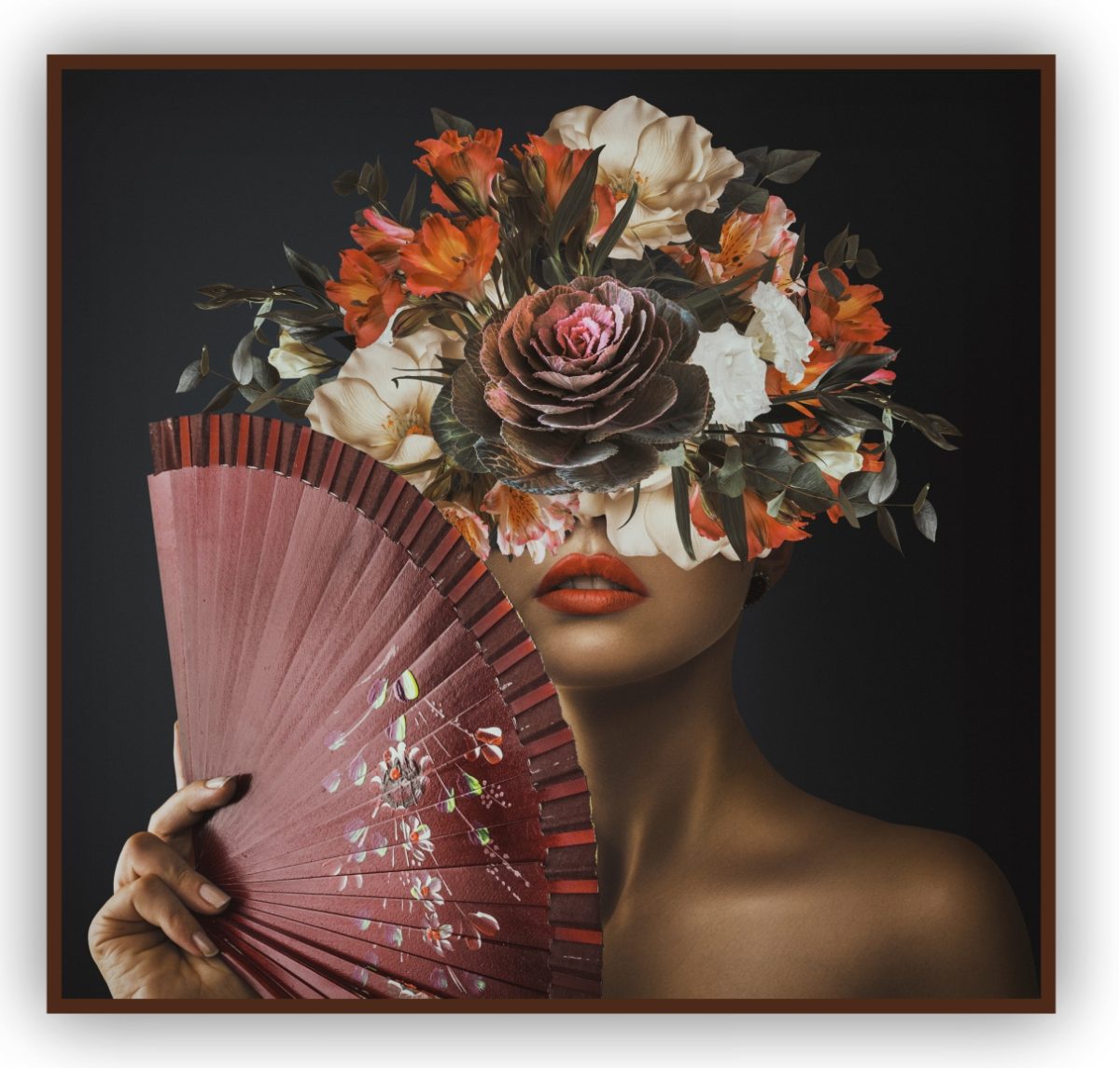 Quadro Decorativo Mulher Figurativa com Leque e Floral - Imagem 5