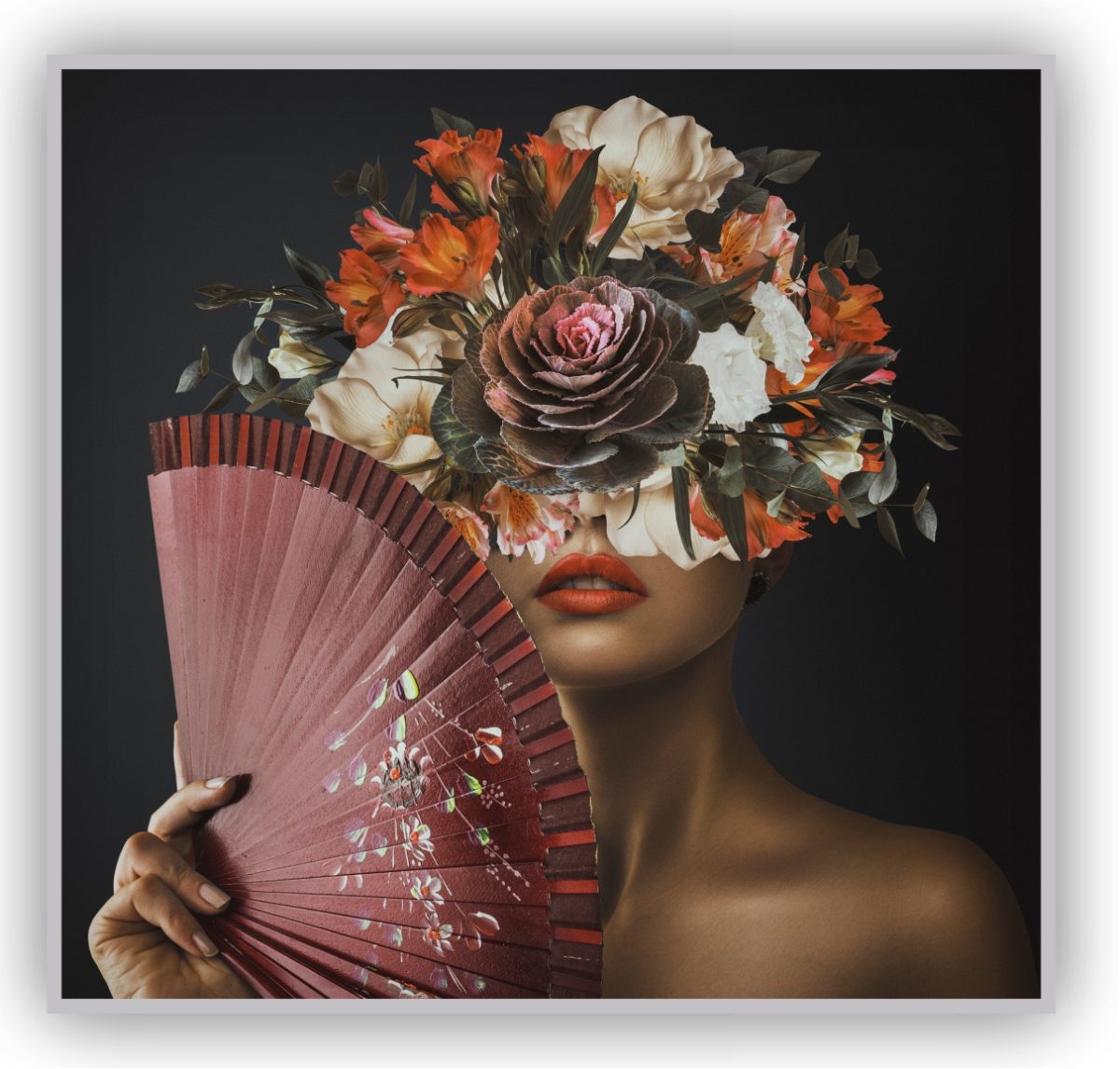 Quadro Decorativo Mulher Figurativa com Leque e Floral - Imagem 6