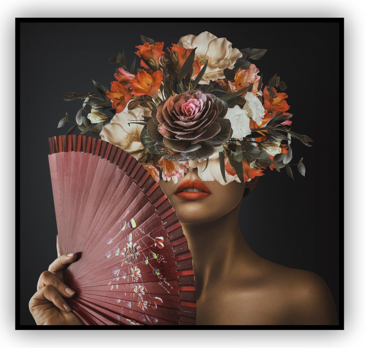 Quadro Decorativo Mulher Figurativa com Leque e Floral - Imagem 7