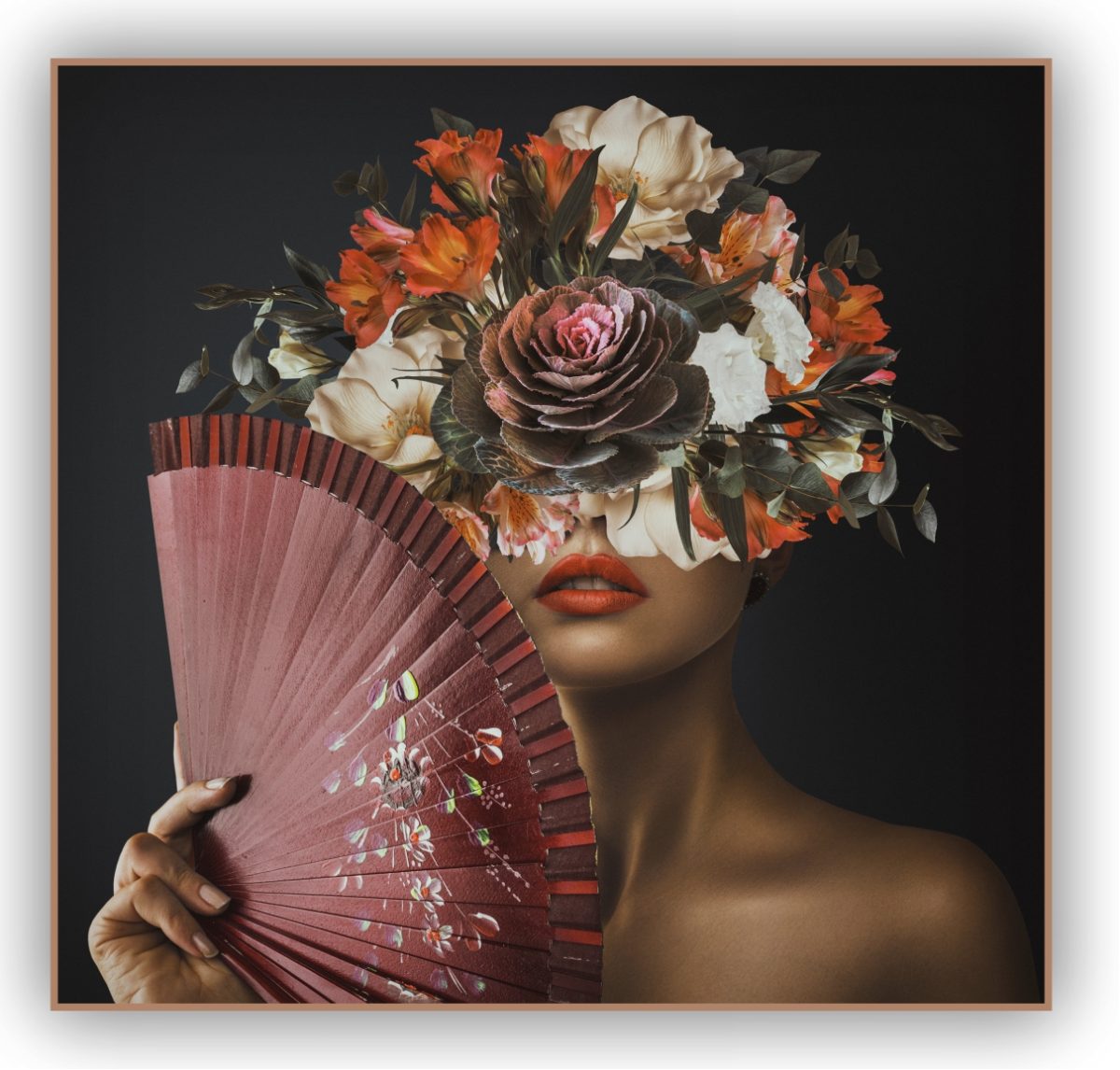 Quadro Decorativo Mulher Figurativa com Leque e Floral - Imagem 9