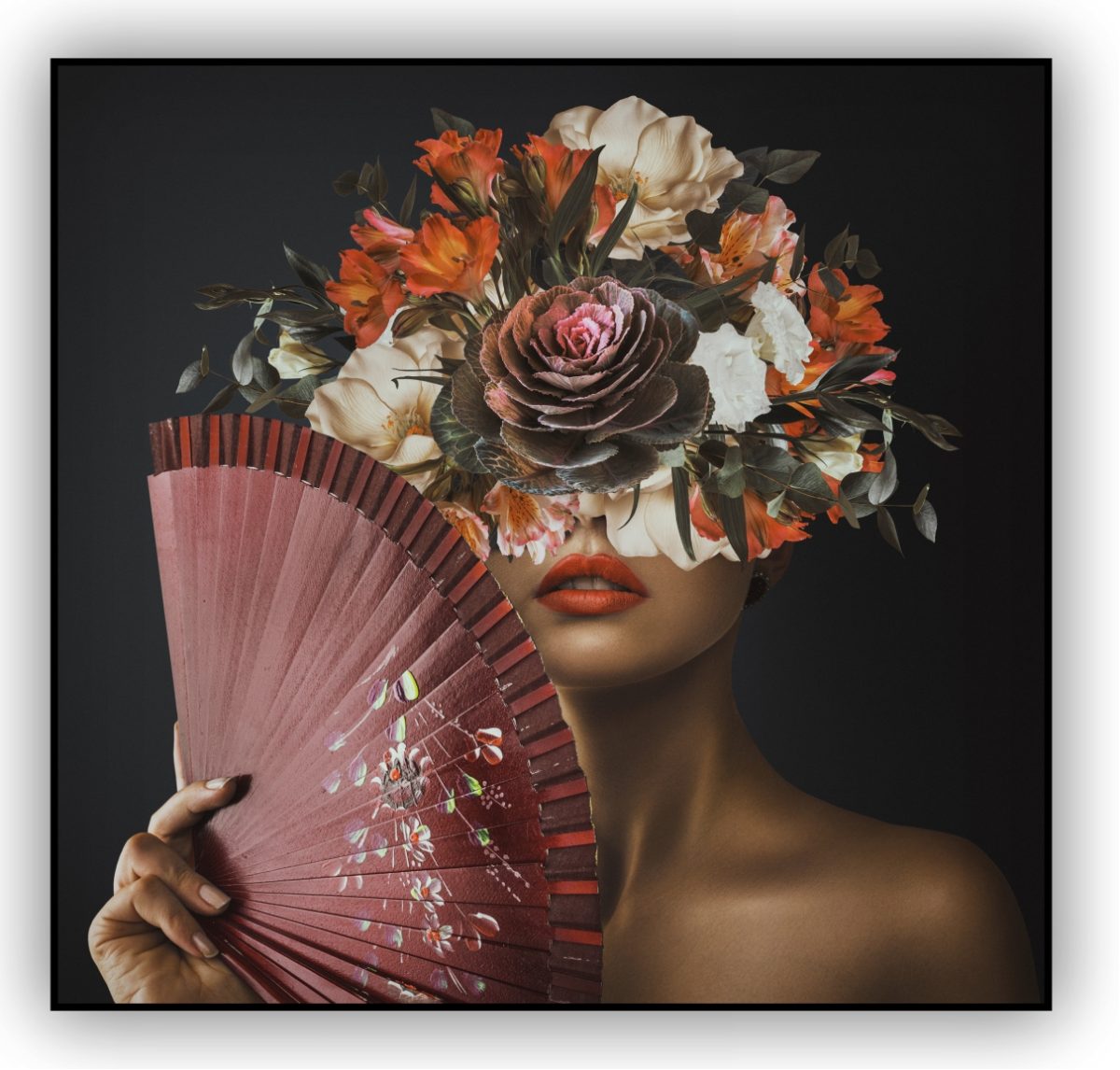 Quadro Decorativo Mulher Figurativa com Leque e Floral - Imagem 12
