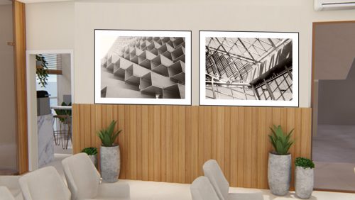 Jogo com 2 Quadros Decorativos Cidades e Arquiteturas em Preto e Branco