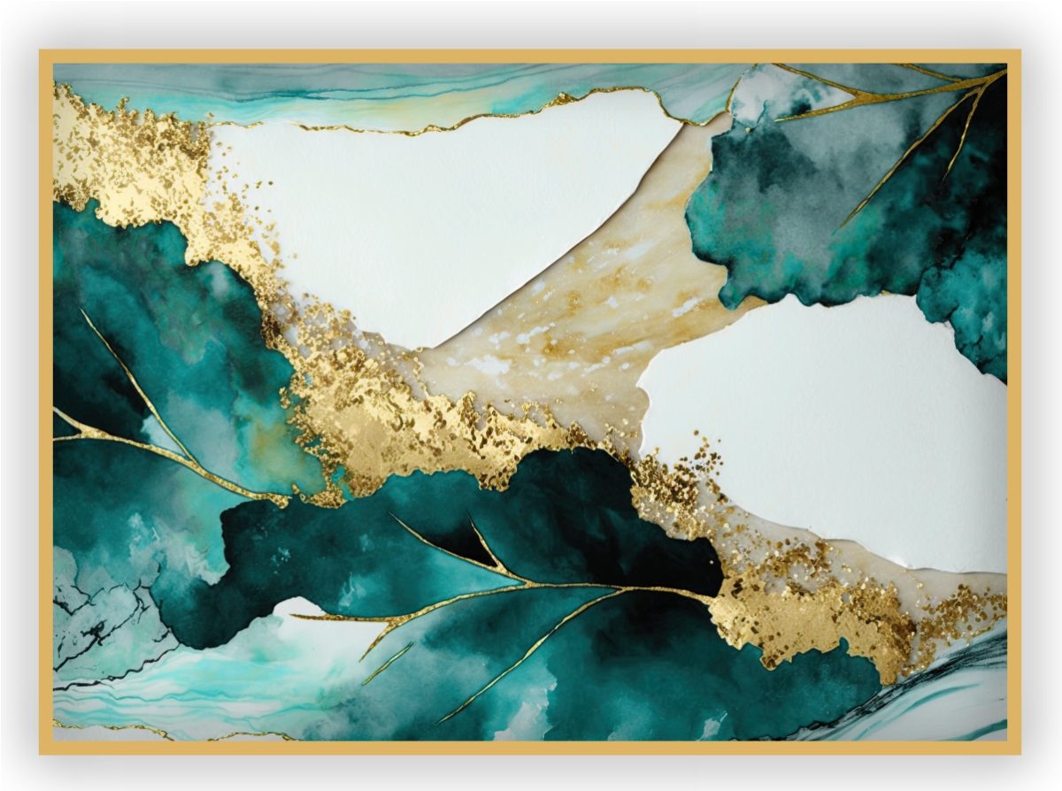 Quadro Decorativo Abstrato Verde com Dourado - Imagem 4