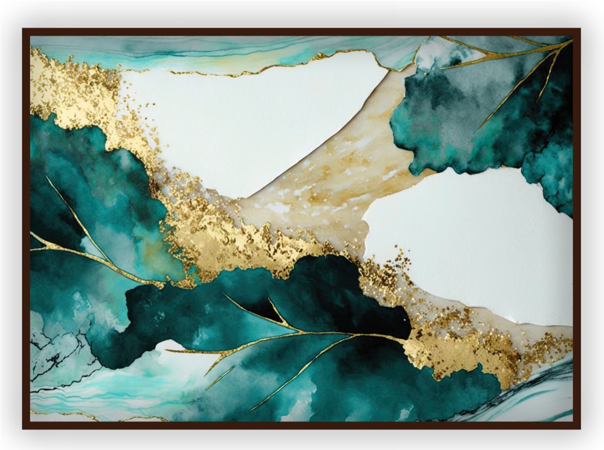 Quadro Decorativo Abstrato Verde com Dourado - Imagem 5