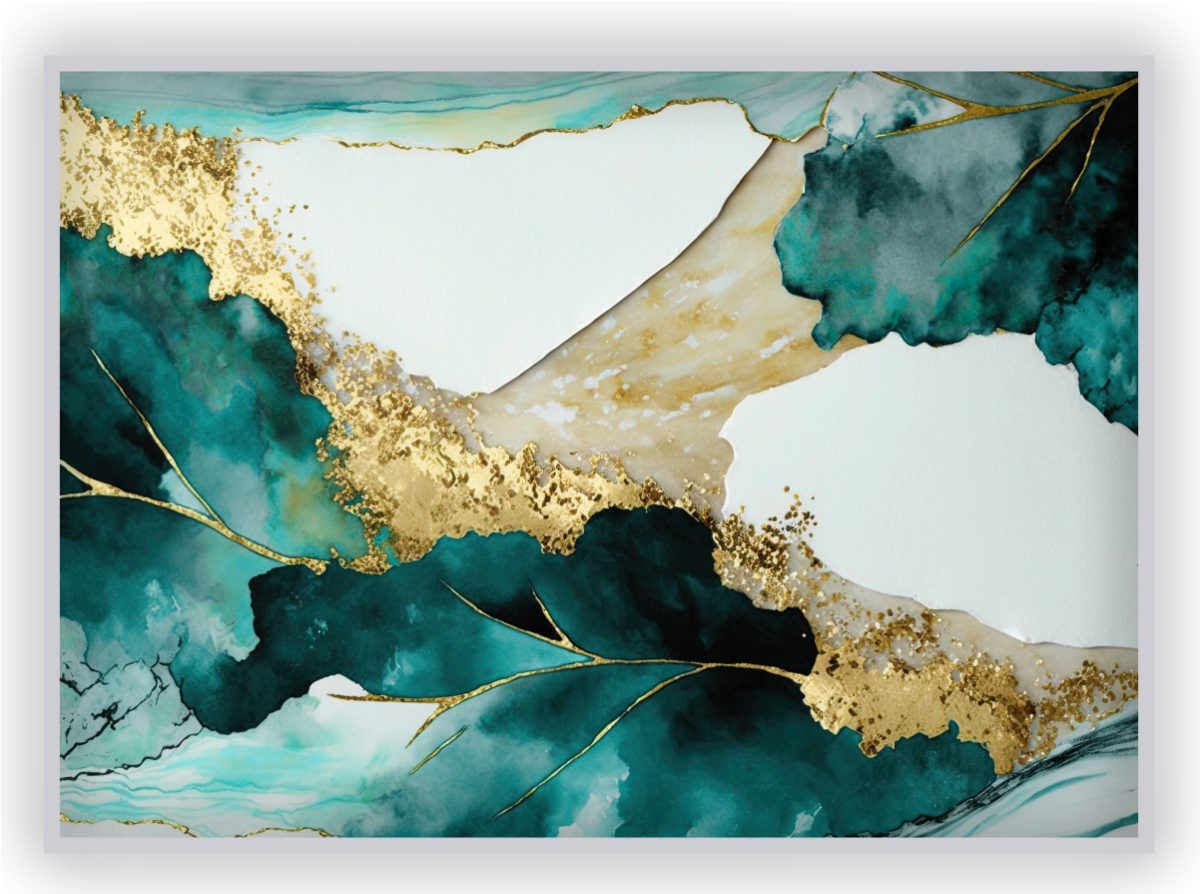 Quadro Decorativo Abstrato Verde com Dourado - Imagem 6