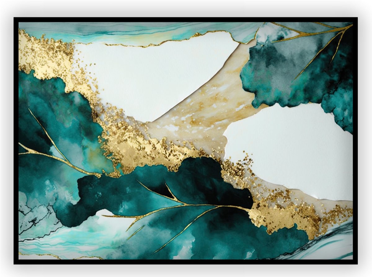 Quadro Decorativo Abstrato Verde com Dourado - Imagem 7