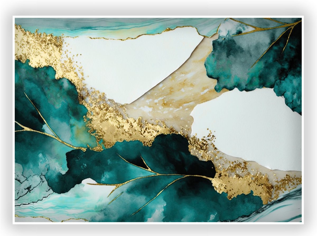 Quadro Decorativo Abstrato Verde com Dourado - Imagem 8