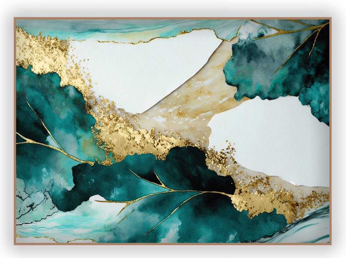Quadro Decorativo Abstrato Verde com Dourado - Imagem 9