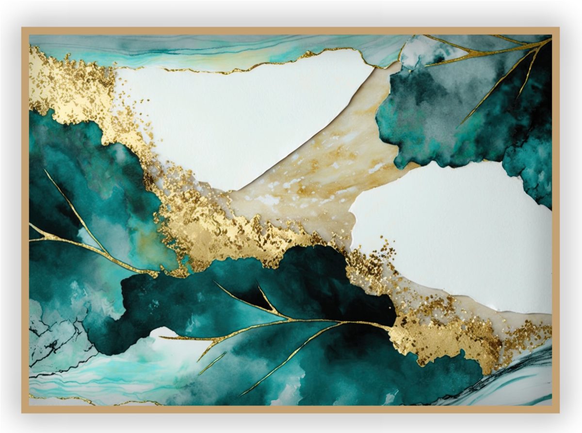 Quadro Decorativo Abstrato Verde com Dourado - Imagem 15