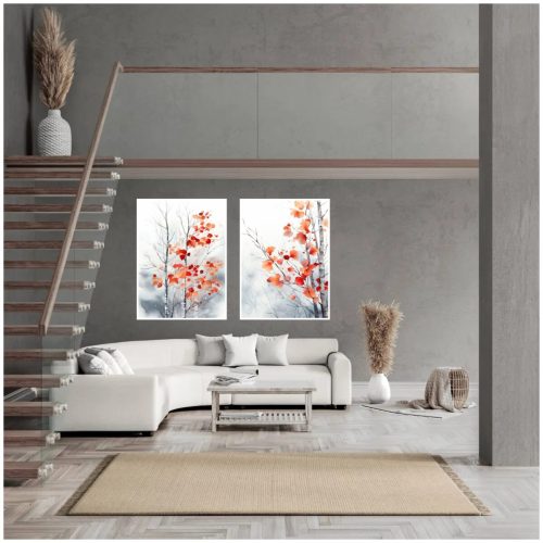 Jogo de 2 Quadros Decorativos Flores Abstratas