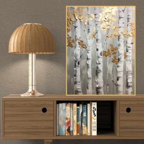 Quadro Decorativo Árvore Abstrata Com Flores Douradas