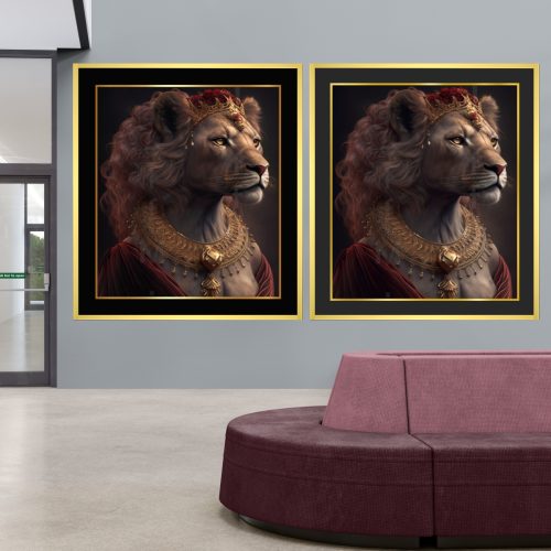 Jogo com 2 Quadros Decorativos Leoa Figurativa