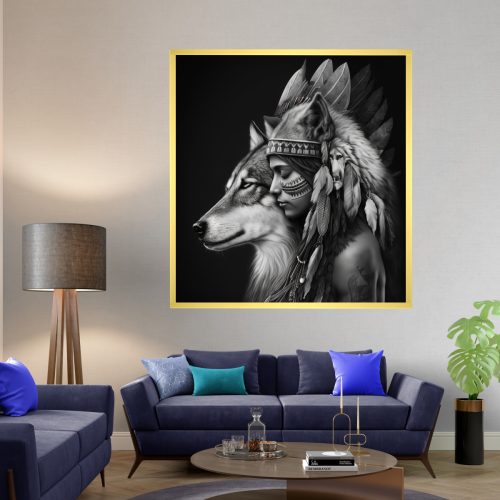 Quadro Decorativo Figurativo Índia e o Lobo