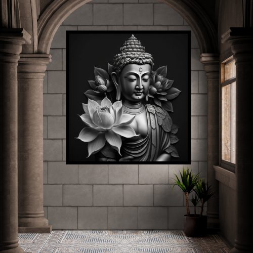 Quadro Decorativo Buda Preto e Branco