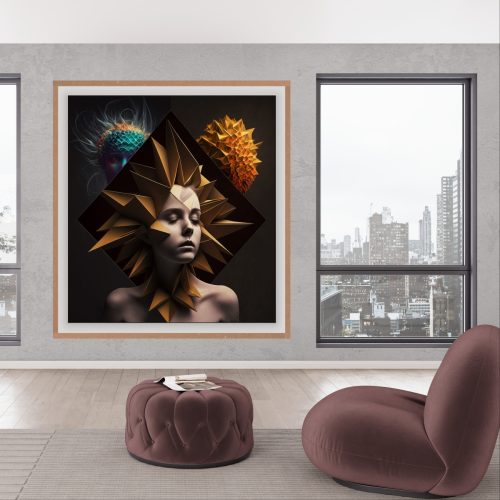 Quadro Decorativo Mulher Figurativa com detalhes geométricos
