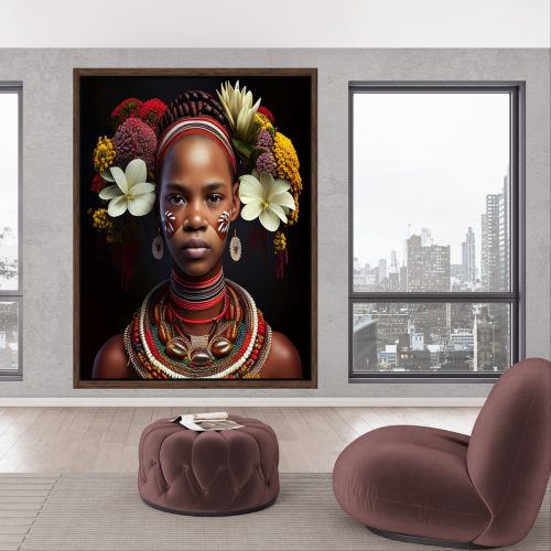 Quadro Decorativo Menina Figurativa com florais