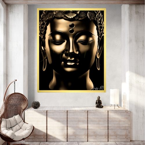 Quadro Decorativo Buda Dourado Ao Fundo Preto