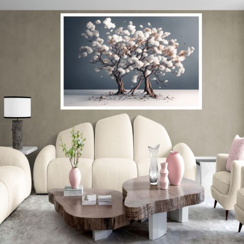 Quadro Decorativo Árvore Seca com Flores Brancas