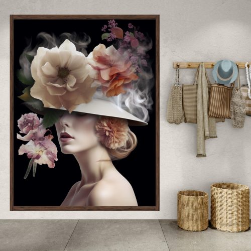 Quadro Decorativo Mulher Figurativa Chapéu Floral