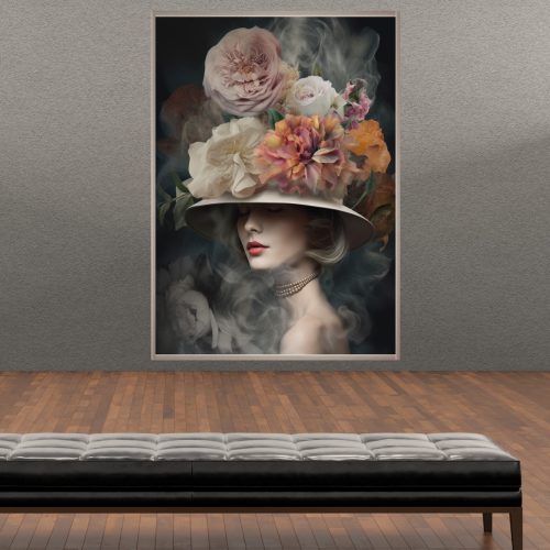 Quadro Decorativo Mulher Figurativa Chapéu Floral