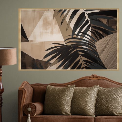 Quadro Decorativo Folhas Figurativas em Tons de Bege e Marrom