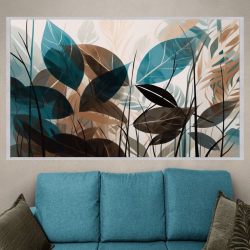 Quadro Decorativo Folhas em Tons Terrosos e Azuis