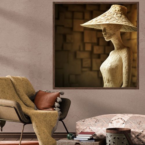 Quadro Decorativo Mulher Figurativa ao Fundo Marrom com Relevos