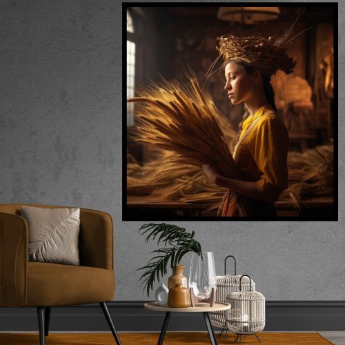 Quadro Decorativo Mulher Figurativa com Trigos Secos