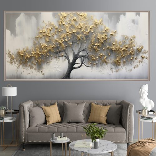 Quadro Decorativo Árvore Abstrata Com Detalhes em Dourado