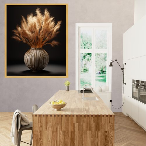 Quadro Decorativo Vaso Arranjo com Folhas de Trigo